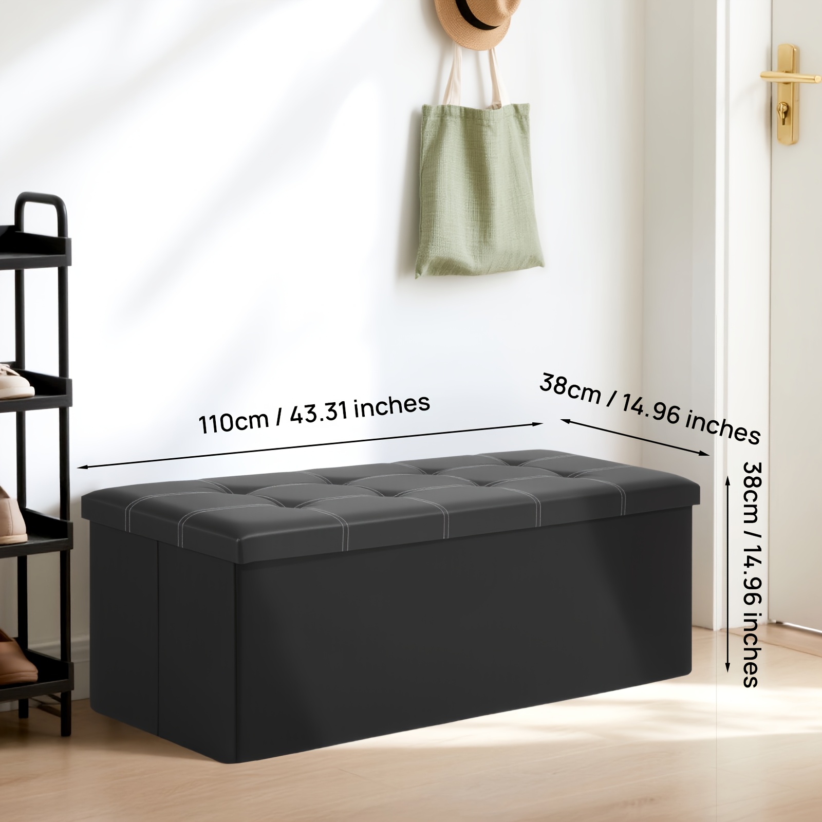 Double-stitched Leather Foldable Storage Stool, Leather Material Is Easy To Store, Strong Load-bearing Capacity Is Suitable For Sitting, Sofa Shoe Changing Stool, Storage Bench, Long Bench, Stool Box.