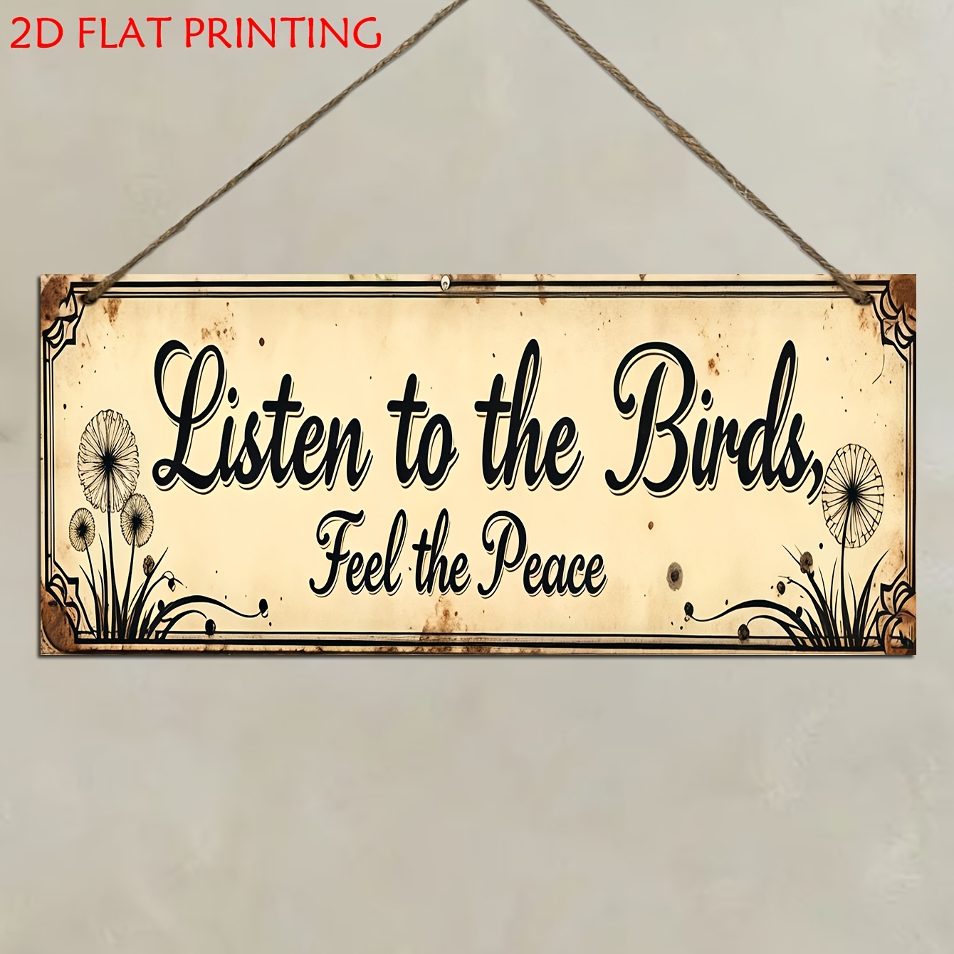 TEMU 2d Flat, 1pc Wooden Decorative Sign & Plaque, "listen To The Birds, Feel " Wall Decor, Suitable For Homes, Offices, Cafes, Garages, Farmhouse,