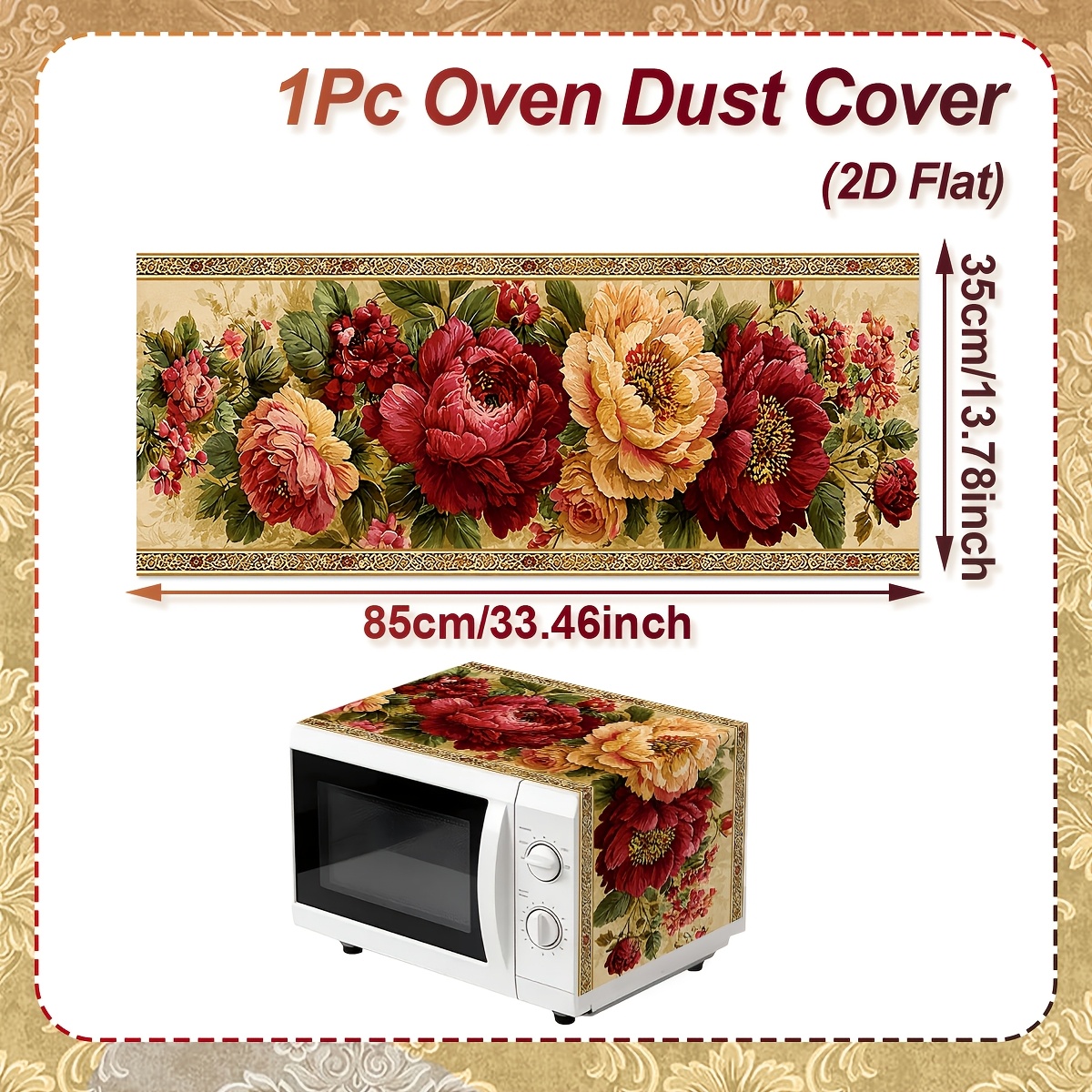 TEMU 1pc 1pcs Vintage Floral Microwave Oven Cover With Dust Protector Cover Suitable For Microwave, Stove & Oven, Appliance Protector For Home Decor,