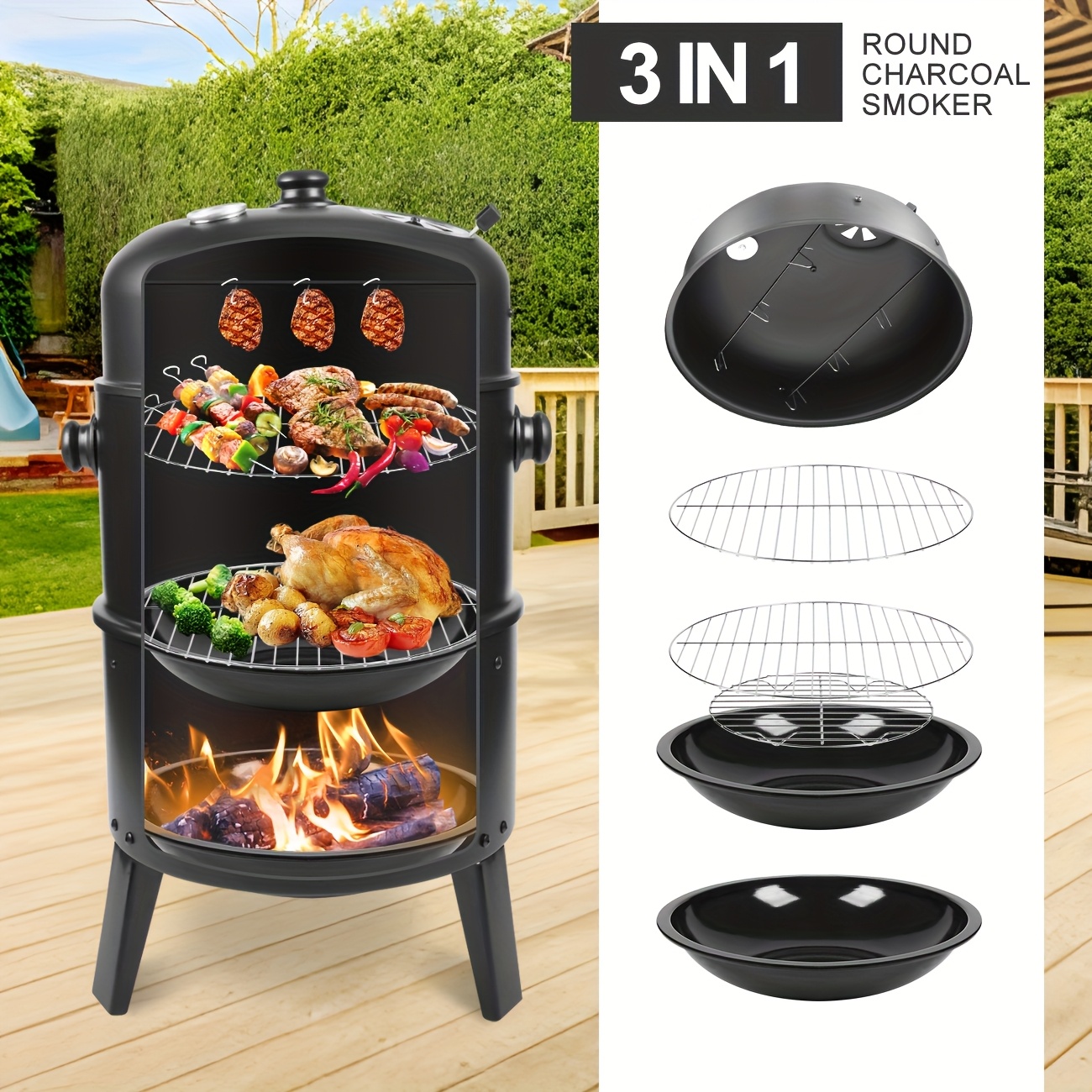 16 inch in vertical charcoal bbq pit Temu Canada
