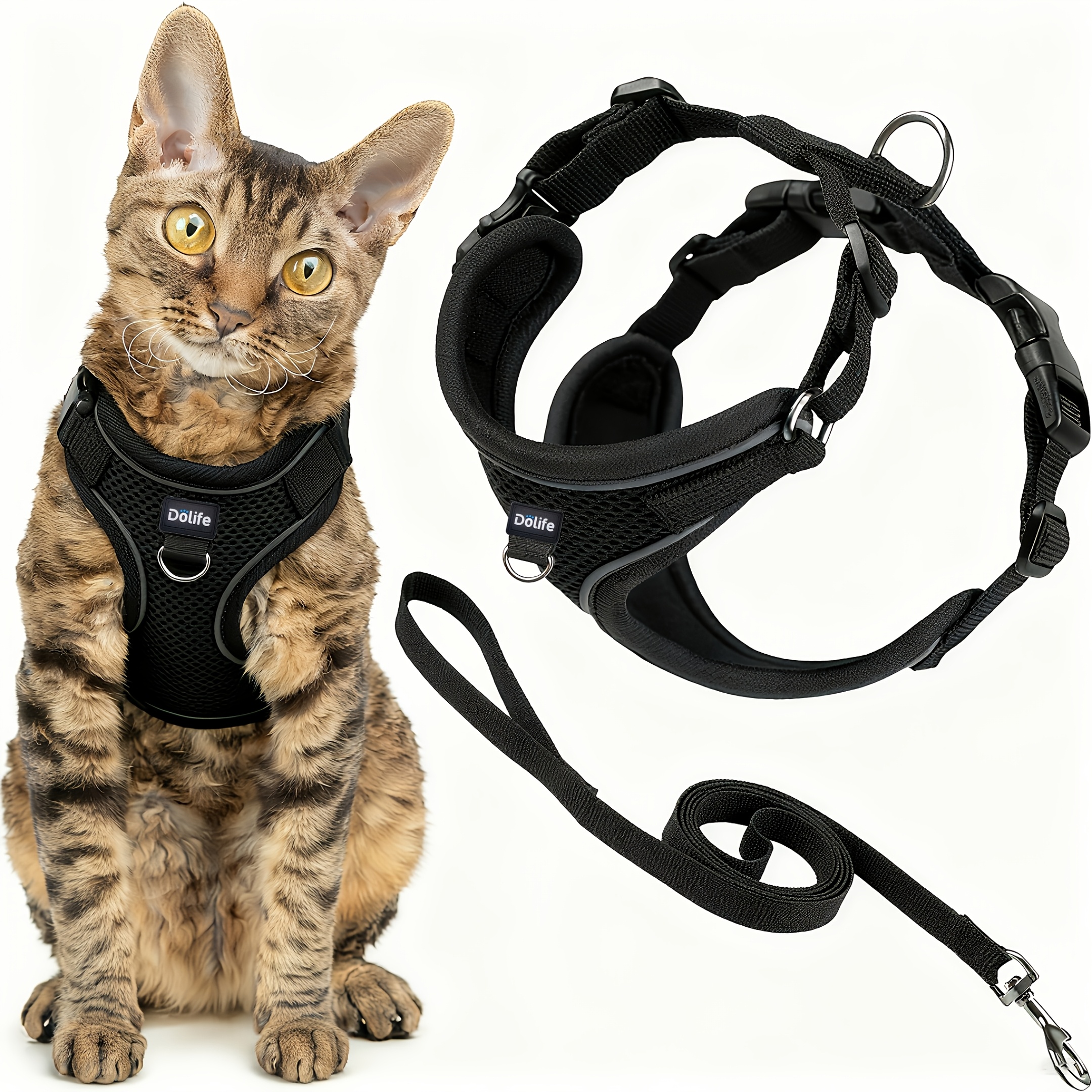 TEMU Escape-proof Cat Harness And Leash System With Adjustable Harness, Breathable Mesh Collar & Reflective Leash Suitable For /outdoor Use, Machine