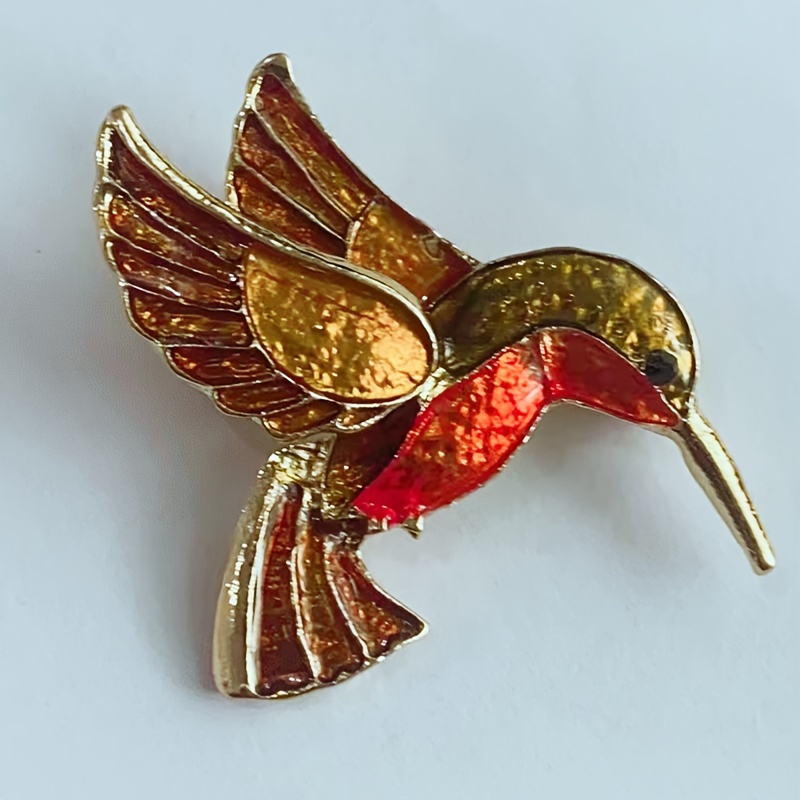 item picture vintage colorful hummingbird enamel brooch pin cute cartoon animal metal badge with red   accents for jackets bags hats whimsical fashion accessory for women hummingbird jewelry novelty outfit decor intricate feather detailing