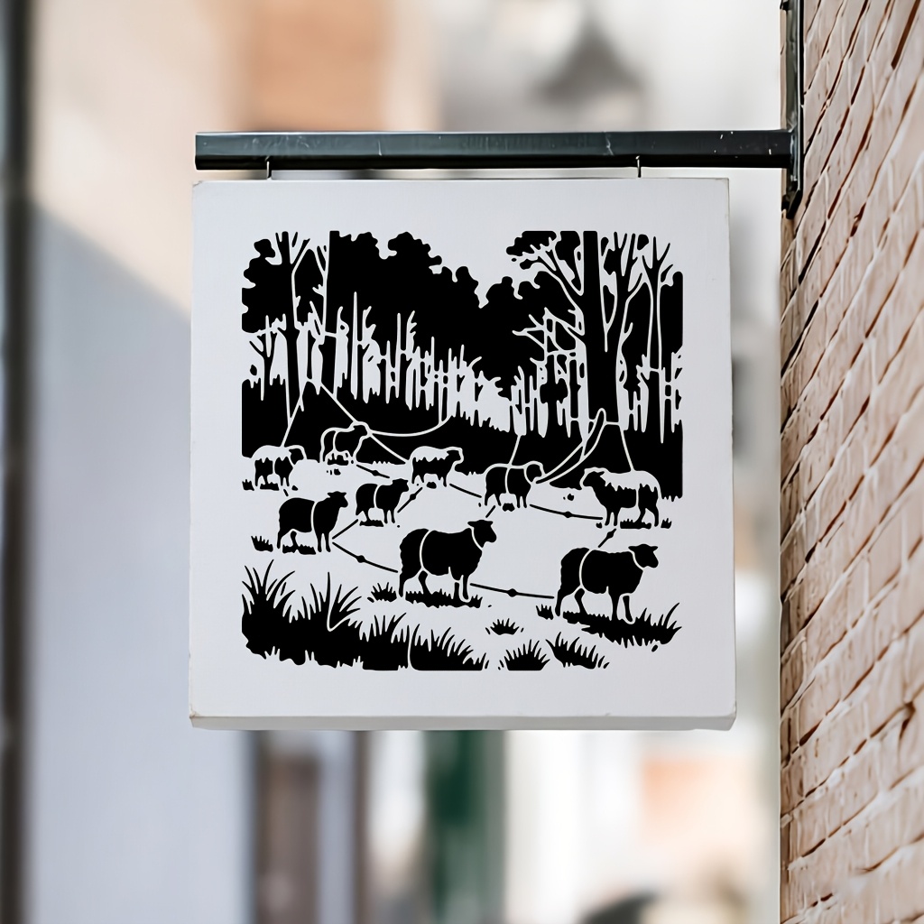 Reusable Washable Stencil Template of Sheep Pasture Scene
