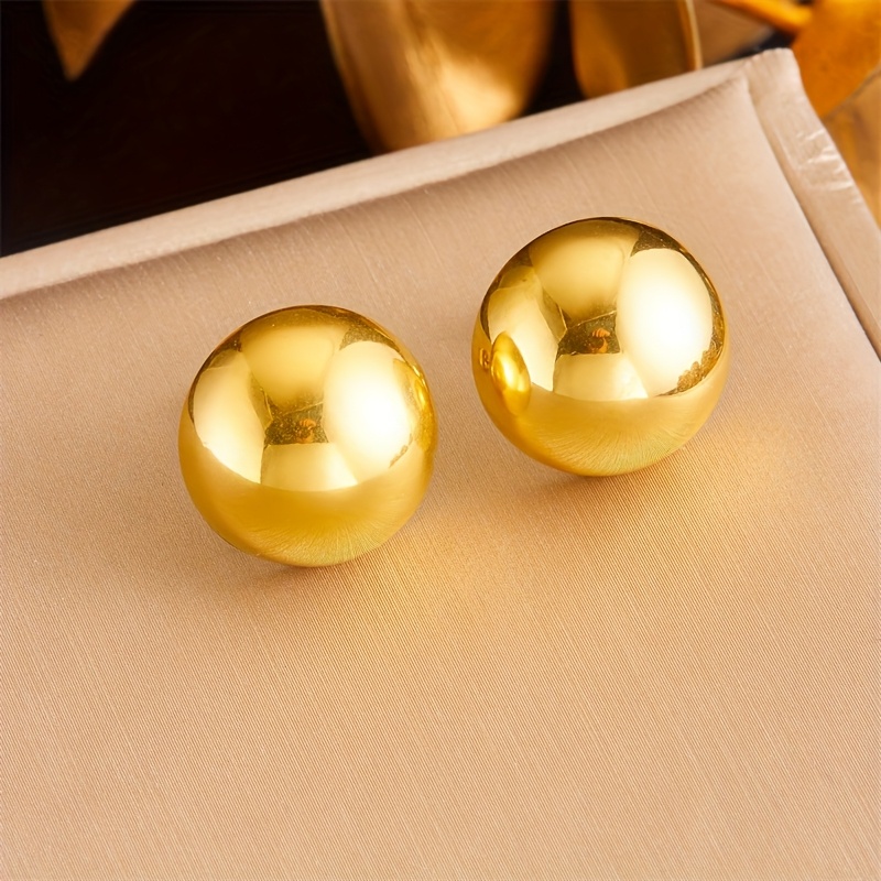 

Stainless Steel Golden Sphere Earrings For Women, Simple , , Non-feather, Jewelry