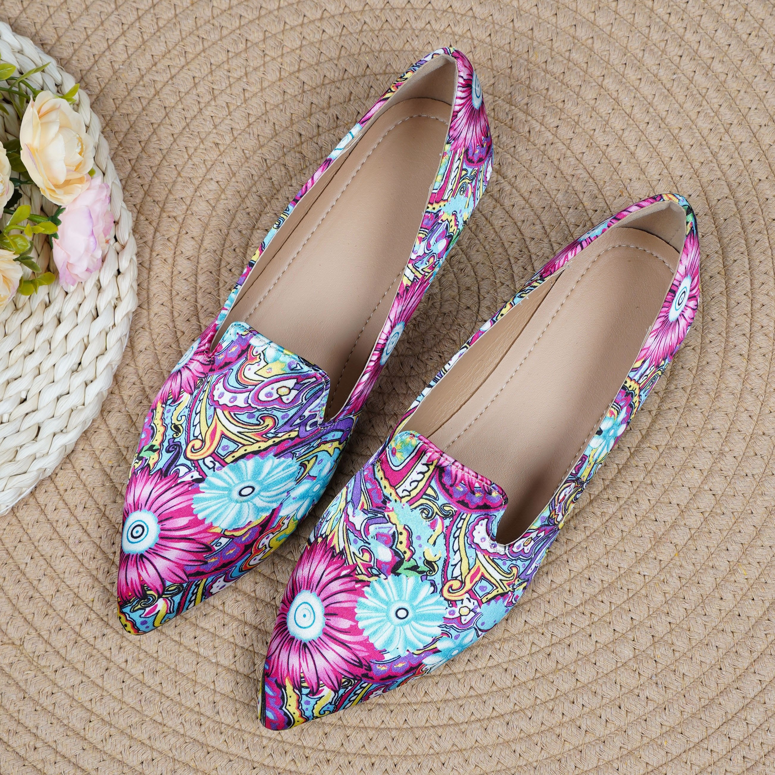 Dress Shoes Floral Flats Womens Shoes Brand Designer Mesh Ballet