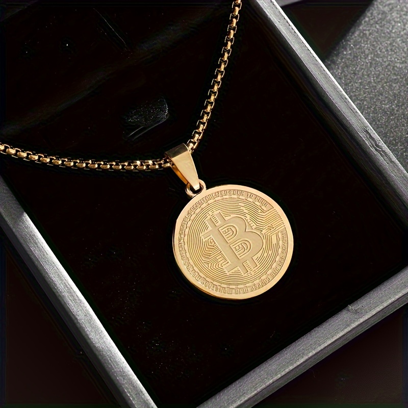 Minimalist Stainless Steel Bitcoin Coin Pendant Necklace