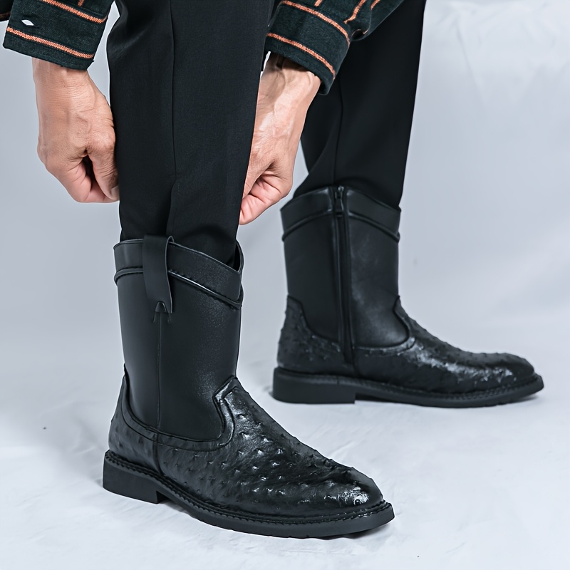 mens genuine leather high top cowboy boots heavy duty all terrain rubber sole   full grain leather upper lace up ankle calf support round toe for western formal wear durable work boots for men with textured pattern breathable fabric lining and sturdy heel for comfortable all day wear western boots for men horse riding boots goth style boots equestrian   riding boots for men 6