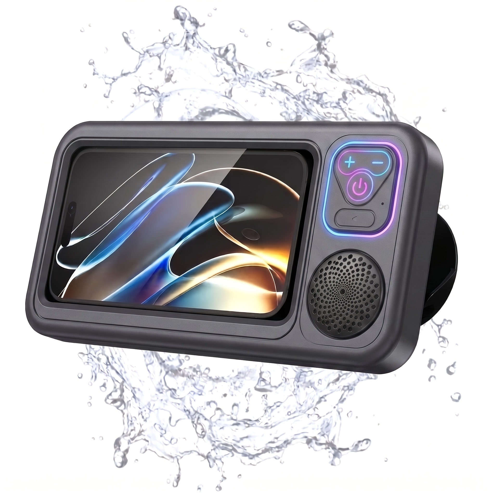 TEMU Support Téléphone de Douche avec Haut-Parleur Intégré, Boîtier de Téléphone Mural Anti-Buée avec Écran Tactile pour Baignoire de Salle de Bain,