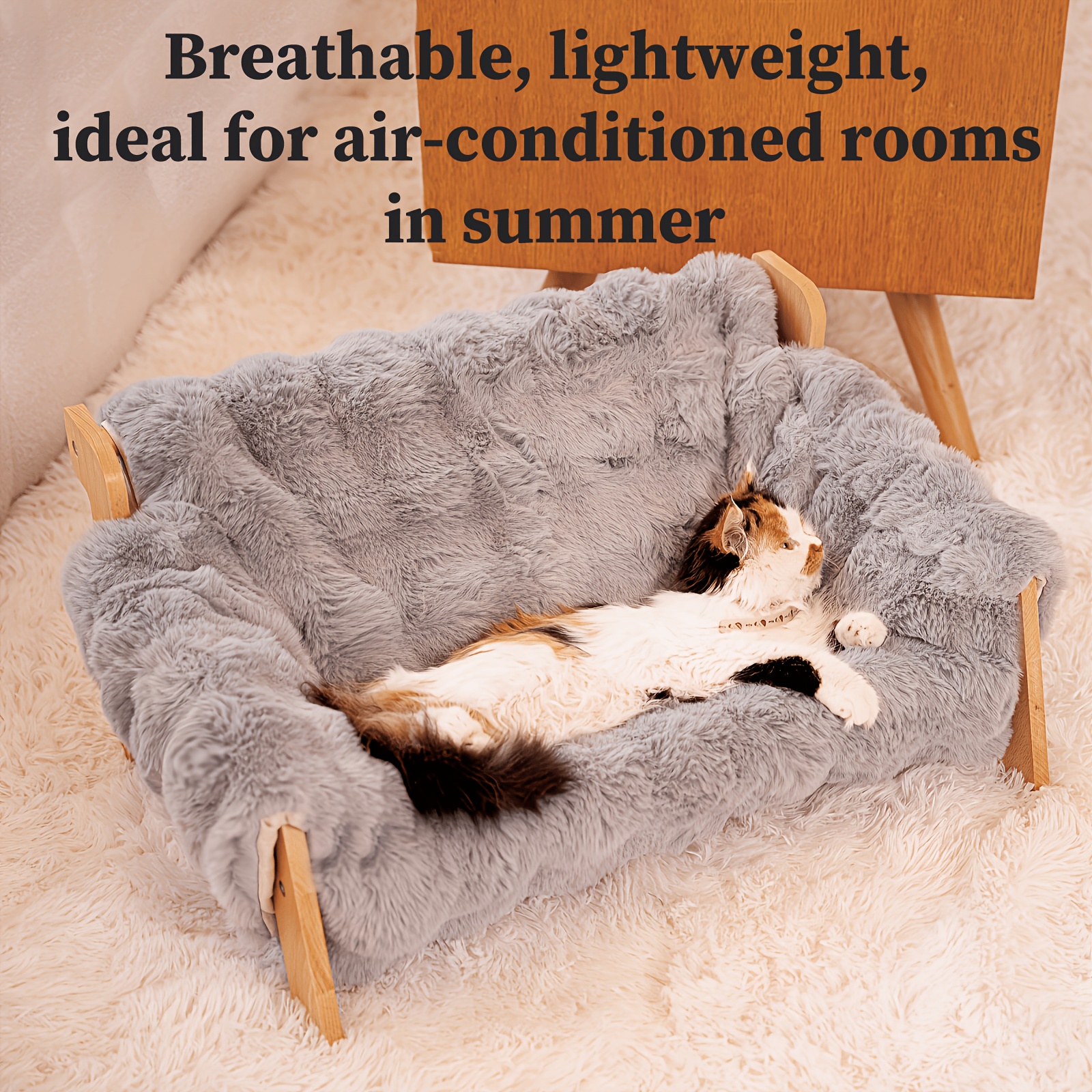 TEMU Elevated Pet Sofa Bed, Solid Wood Pet Lounge Chair, Suitable For Cats And Dogs, Dog Sofa Bed, Cat Sofa, Furniture, Sturdy Construction, Small