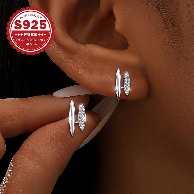 Women's S925 Silver Double Layer Vertical Stripe Stud Earrings