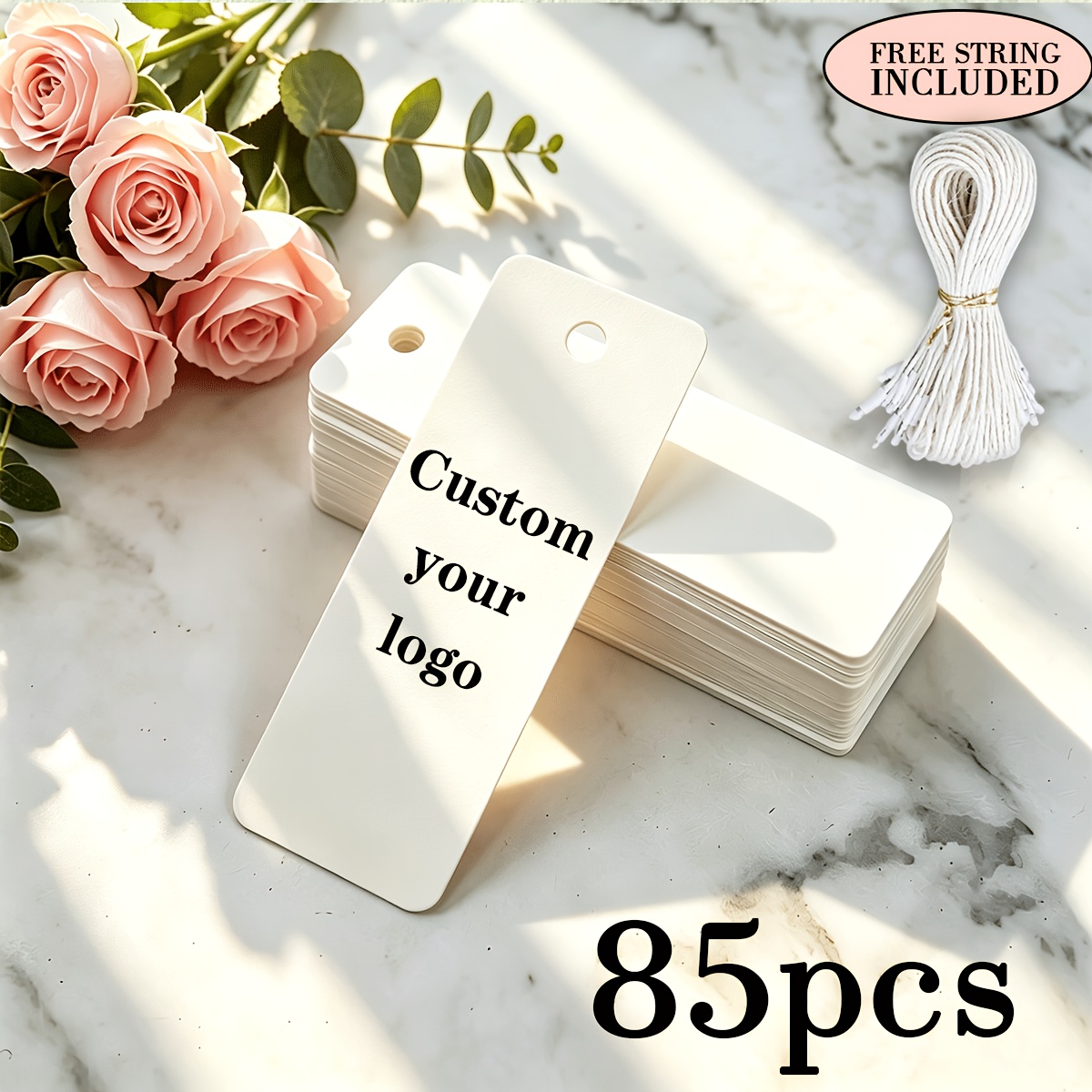TEMU 85pcs Custom Rectangular Tag Set With Lanyards, Unmarked Blank Gift Tags, Suitable For Wedding Gifts, Holiday Gifts, Baking Packaging, Product