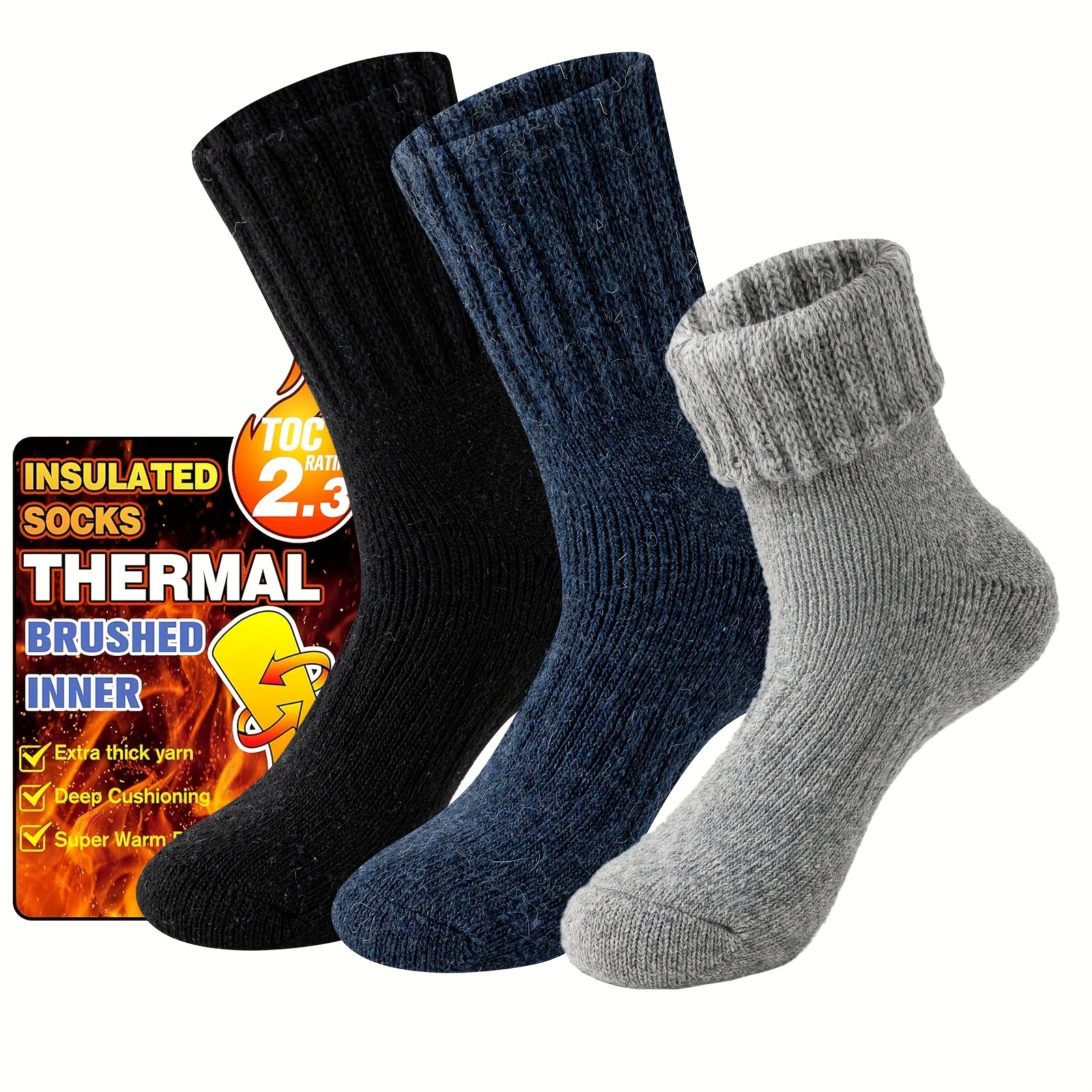 TEMU 3 Pairs Of Merino Wool Thermal Socks For Men And Women Winter Ski Thick Boots For Cold Weather Gift Socks.