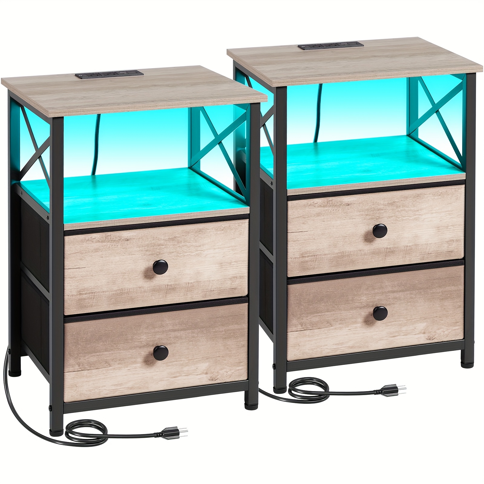 TEMU Ensemble de lampe de chevet TZWAKED 1/2 pièces, lampe de chevet LED avec support de charge, table basse avec port USB et prise, lampe de chevet