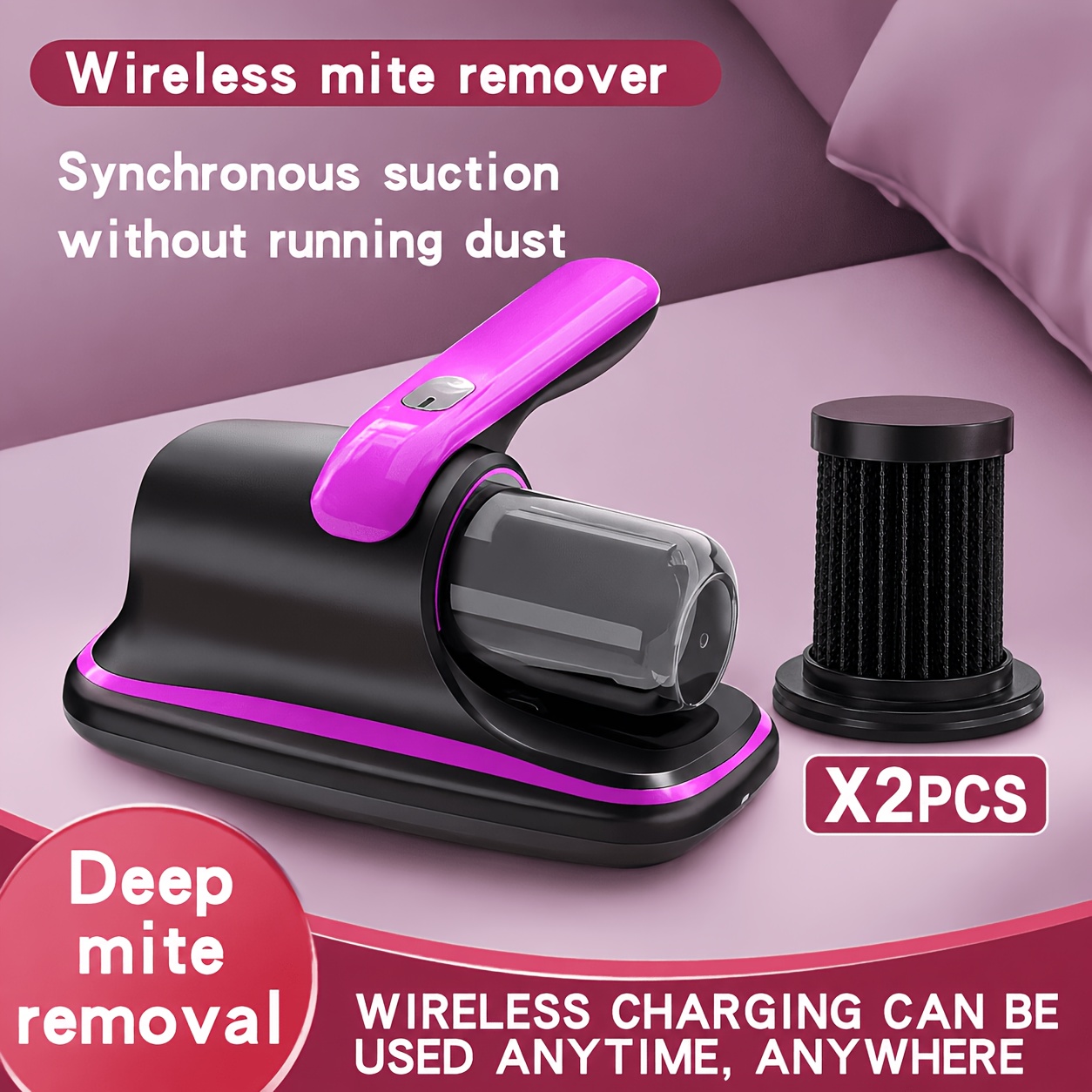 TEMU Handheld Bed Vacuum Cleaner, Rechargeable Handheld Bed Vacuum Cleaner With Powerful Suction And , Portable Mattress Vacuum Cleaner With Lights