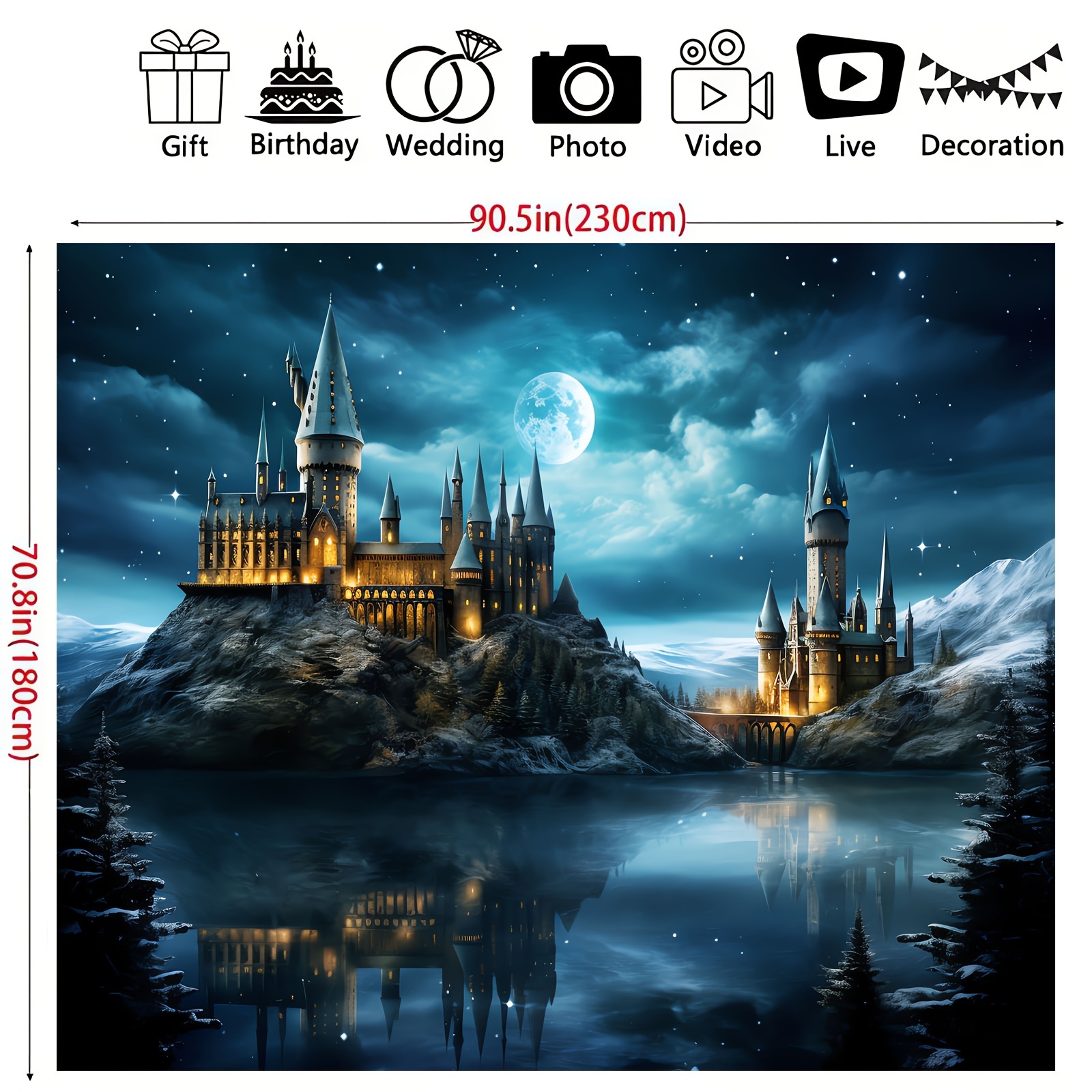 1 Τμχ Φωτογραφικά Στηρίγματα Φόντου, Μαγικό Κάστρο Φωτογραφία Φόντου Wizard World Night Sky Moon Lightning Party Διακόσμηση Φωτογραφιών