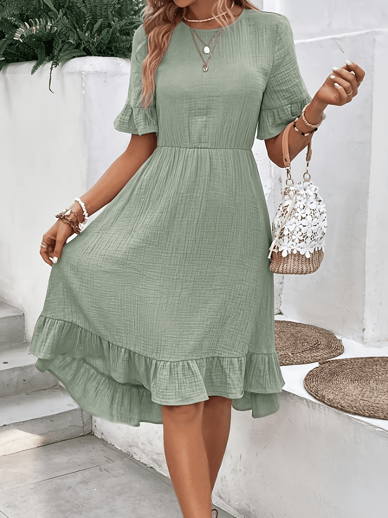 midi temu summer dresses Women's Floral Print V-Neck Midi Dress with Adjustable Waist Belt