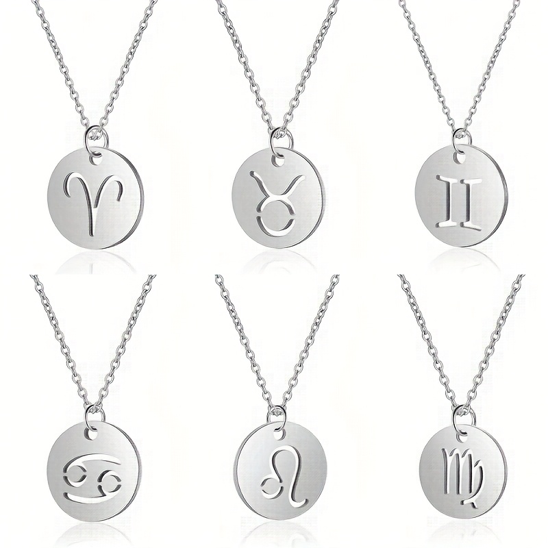Vintage Zodiac Pendant Necklace Stainless Steel Chain Twelve Constellations
