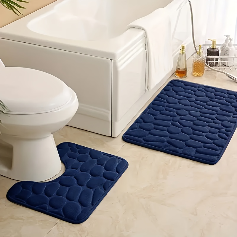 TEMU 2pcs Pack Thick Mat Suitable For Bath & Shower - Memory Foam Non-slip Geometric, Cushioned Shower Mat, Dry Only, Soft Bathroom ()