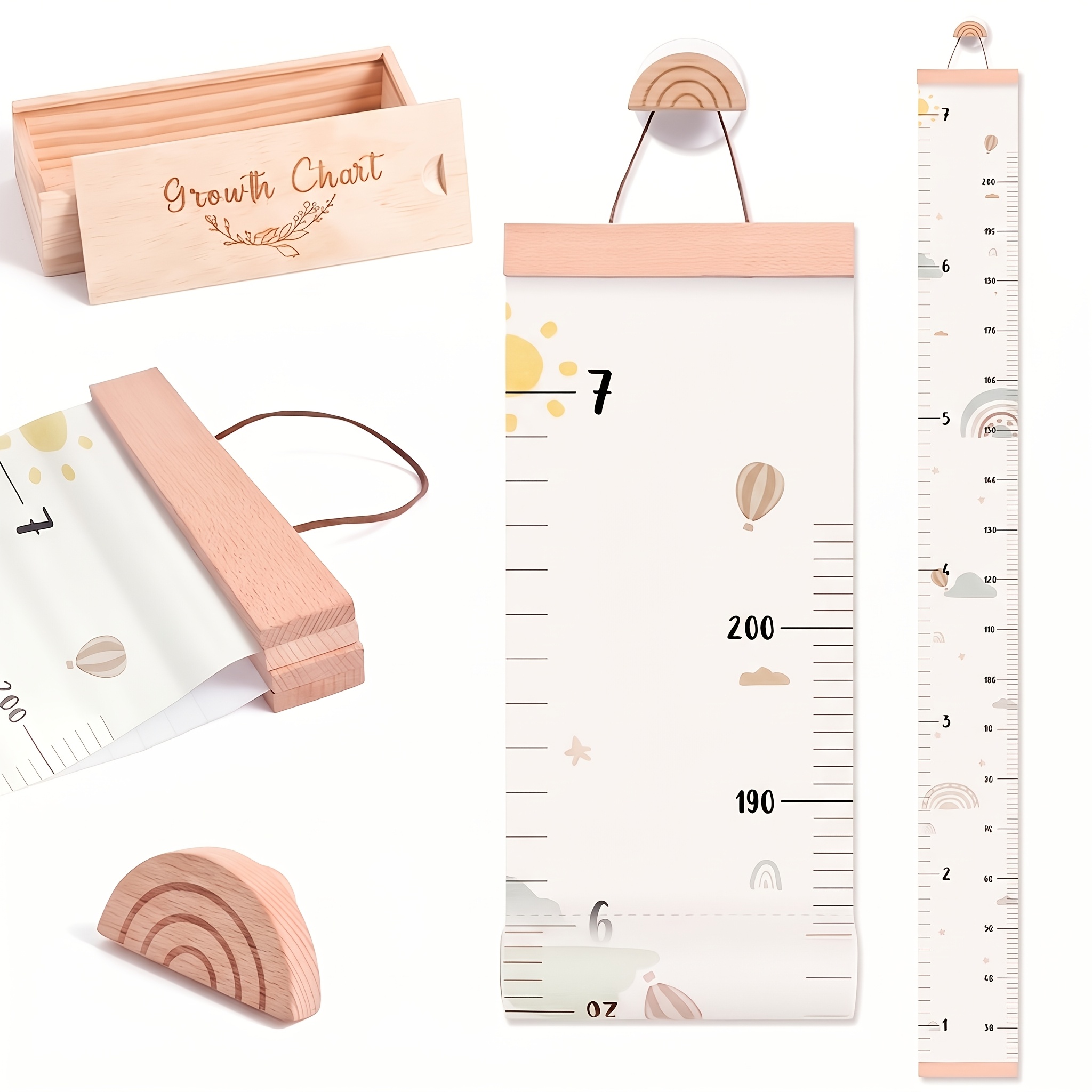 Image of Wooden Printed Hanging Height Chart, Cute Growth Chart, Detachable Hanging Measuring Ruler, Suitable For Bedroom Wall Decoration, Perfect For Tracking Growth