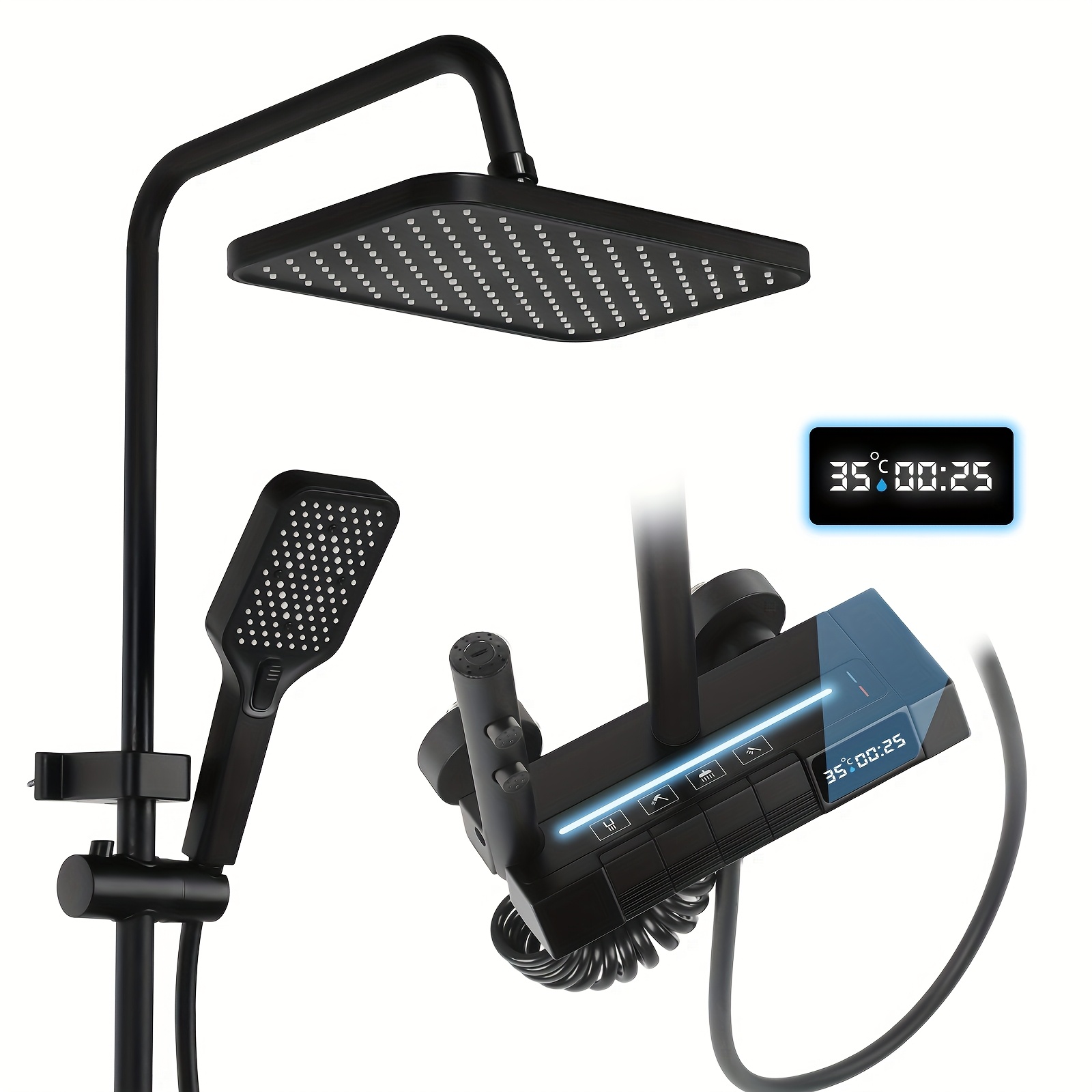 Black Shower Set With Head And Handheld Sprayer, 4 Function Bathroom Shower System, Adjustable Height Shower Combo With High Pressure Water Flow And Cleaning Spray Gun,for Shower Use Only
