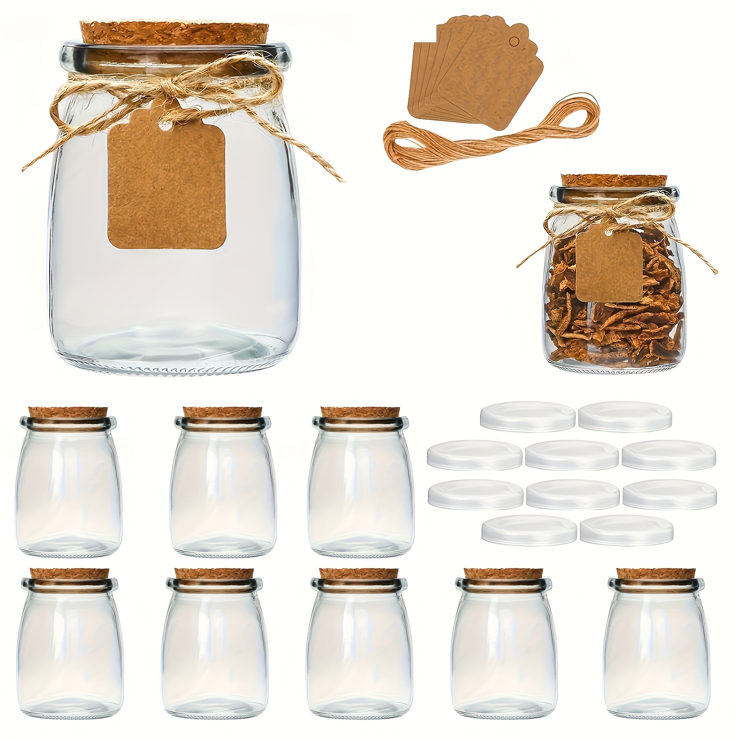 10 Pots En Verre 200ml Avec Couvercles Liège - Pour Confiture, Yaourt, épices