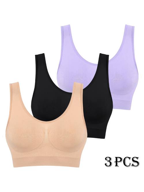 3pcs womens single layer thin non padded shock absorbing sports bras
