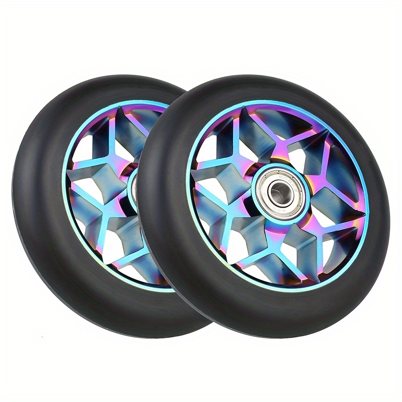 TEMU 2-pack 110mm Pu Colorful Scooter Wheels With - - Stunt Scooter Tires For Freestyle Riding (black)