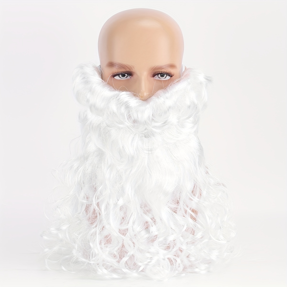 Santa Claus Wig, 20-Inch White Beard Synthetic Fiber, Heat Resistant Polyester, Funky Style, Hand Wash or Dry Clean, Men's Costume Accessory, Wavy Hair, Woven Fabric details 1