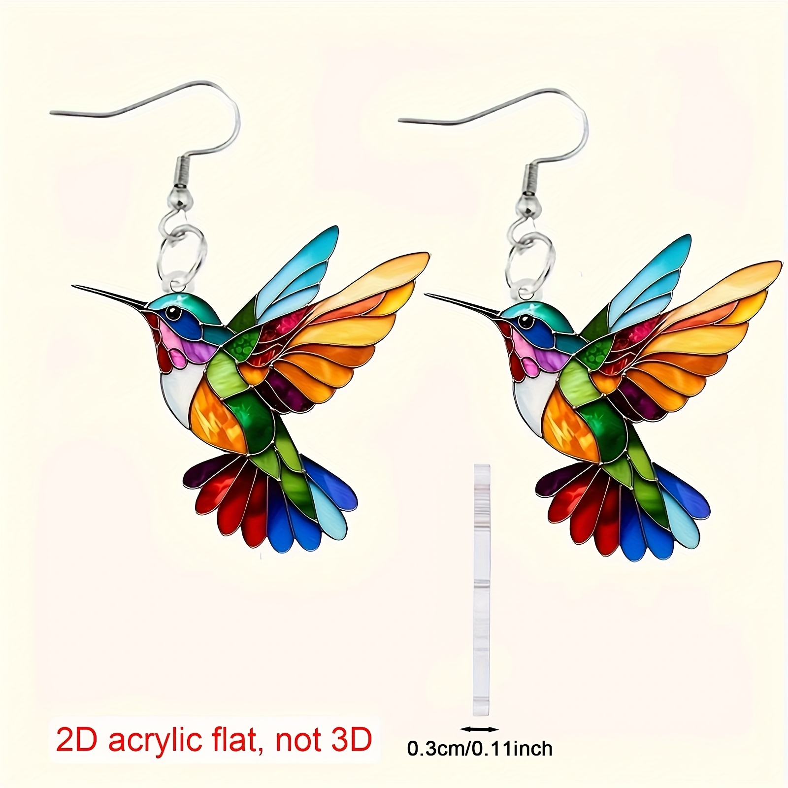 2d Flat, 1 Pair, And Cute Colorful Hummingbird Acrylic Earrings, Bohemian Style, Jewelry Additions, Suitable For Women' Wear, Perfect Gift For Christmas And Valentine's Day []