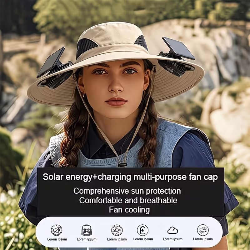 solar fan hat with 2 cooling fans breathable wide brim sun hat for men and women with adjustable wind and adjustable strap for travel gardening summer activities single hat without fan 1 fan Product details 0