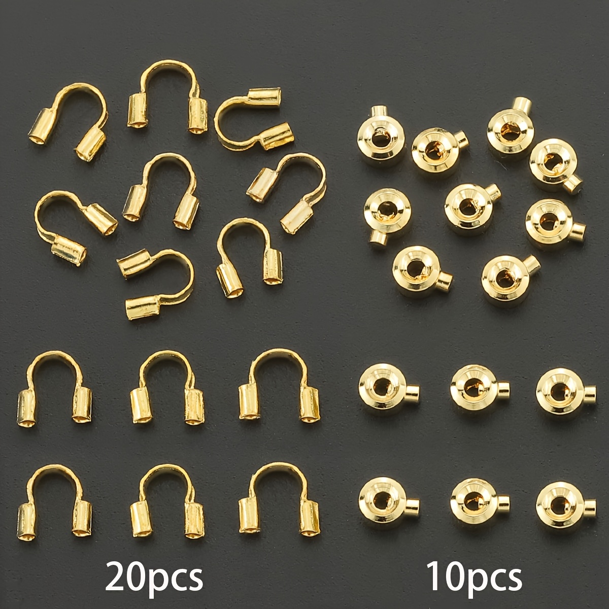 E-shop 2D-flaches 30-teiliges Schmuck-Bastelset | Kupfer vergoldete flache Verschlüsse, U-förmige Haken, Perlenzwischenstücke, Drahtverbinder,
