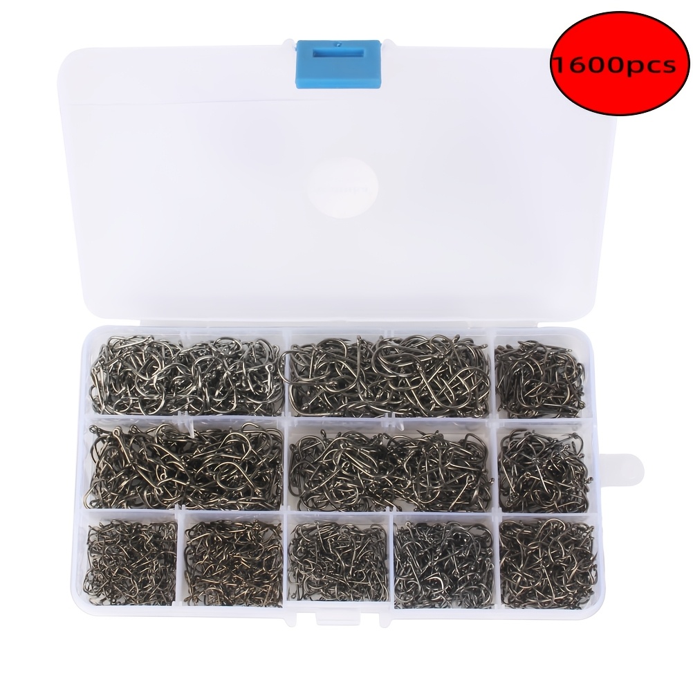 1600pcs Fish Hook Set, Tube-through Hooks With Barbs, Perforated Fishing Hook Tackle Set