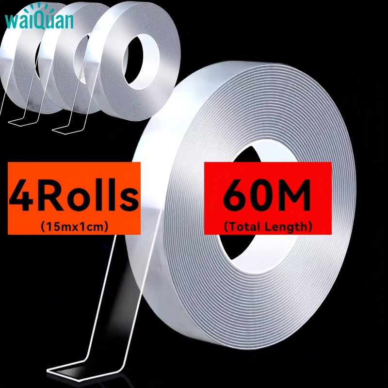 E-shop 4er-Pack 60M Gesamtlänge Hochleistungs-Doppelseitiges Klebeband - Walquan 1Cm X 15M X 4 Rollen Transparent Klar Starkes Halten für