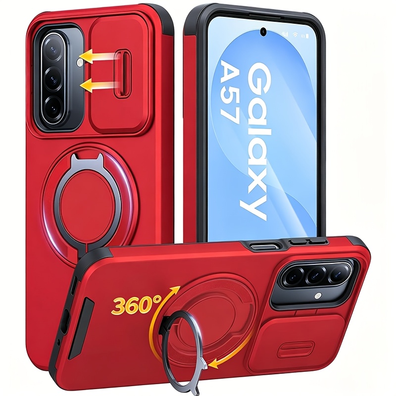 TEMU Phone Case: Magnetic Case With Ring Holder Stand Kickstand, Slide Camera Cover, Shockproof Protective For S26 S25 S24 S23 For Galaxy A57 A37 A17