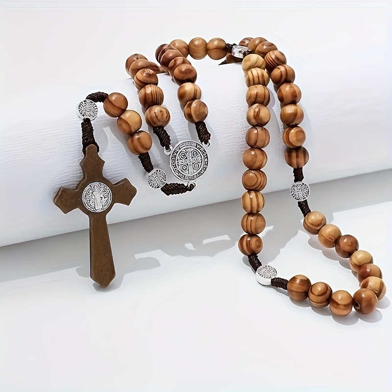 wooden   necklace with alloy cross pendant religious symbol themed ideal for daily use gifts festive celebrations fits   suitable for mardi gras easter   details 1