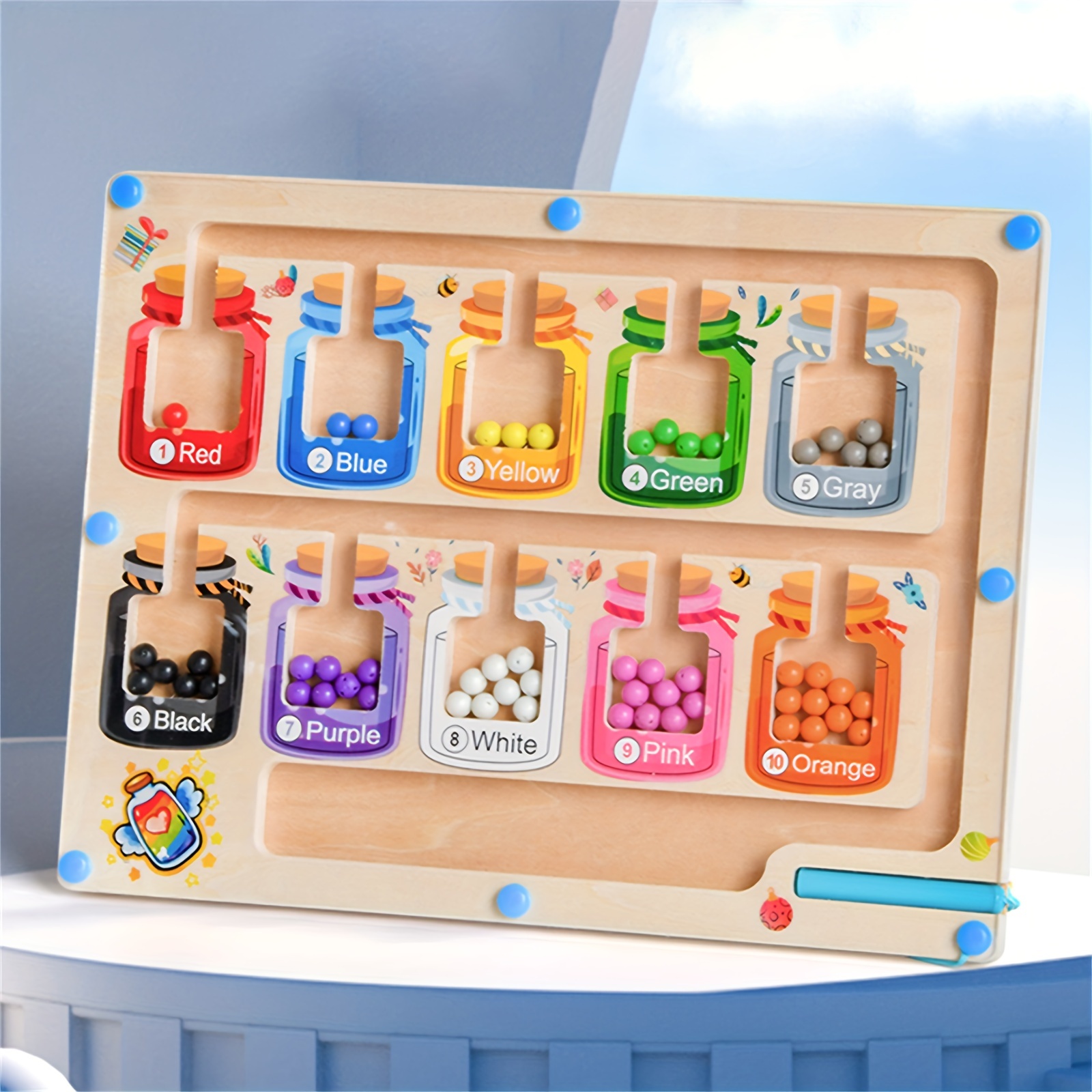 

Magnetic Color And Number Maze, Wooden Drift Bottle Magnetic Maze Puzzles Montessori Toys, Activities Counting & Color Sorting Fine Motor Skills Learning Toys For Birthday Gift