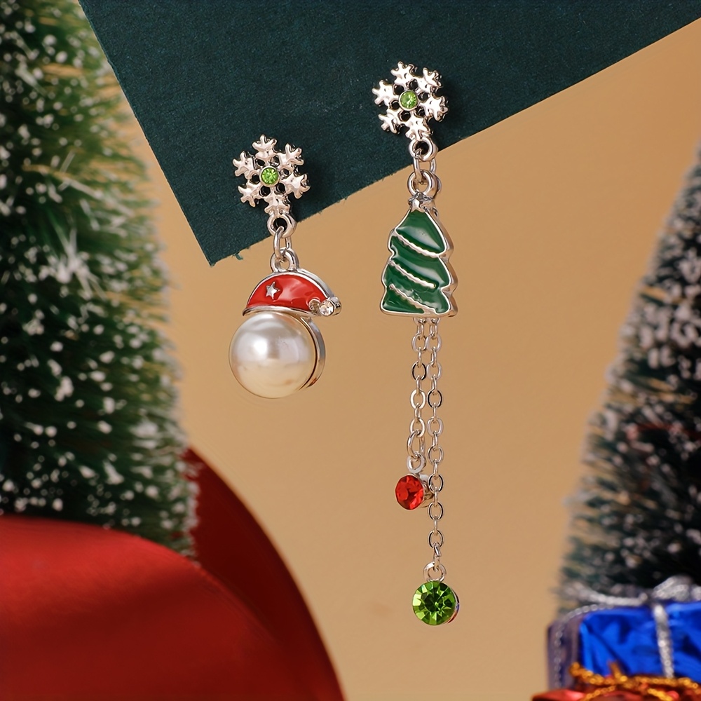 Asymmetrical Snowflake and Santa Hat Earrings