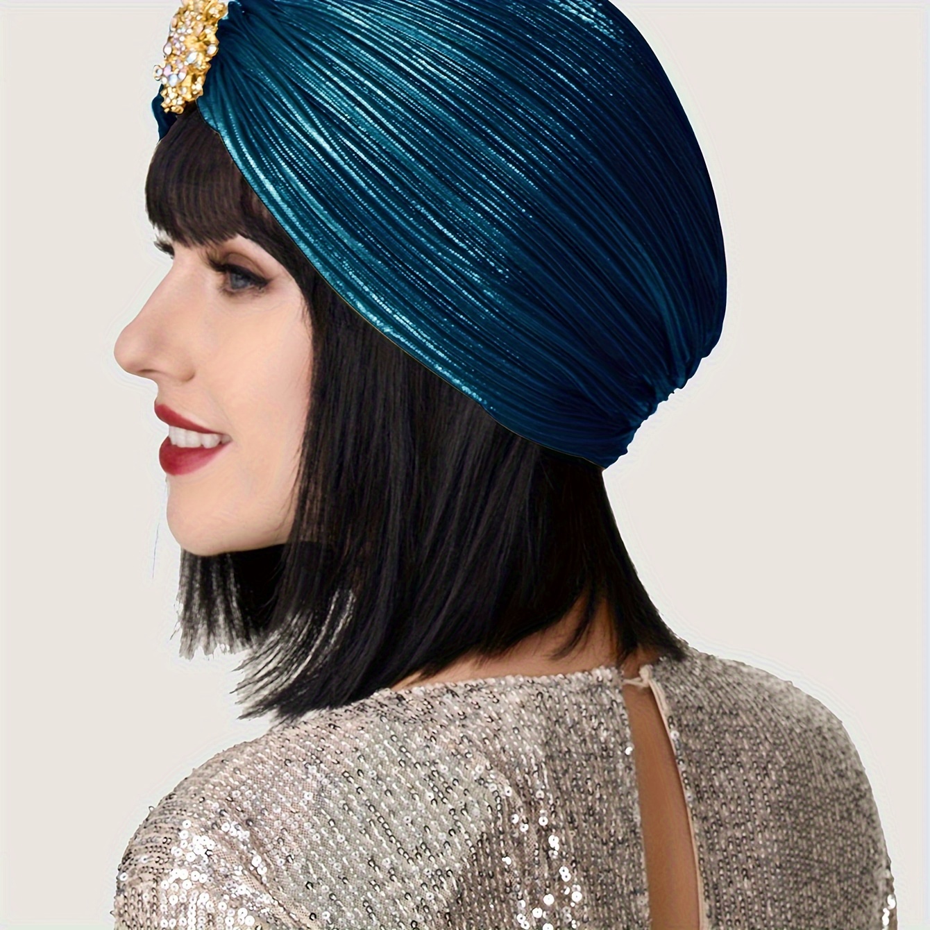 Damen Turban Hut Mit Kristall-Brosche – 1920er Vintage-Look Für Gatsby-Partys & Karneval