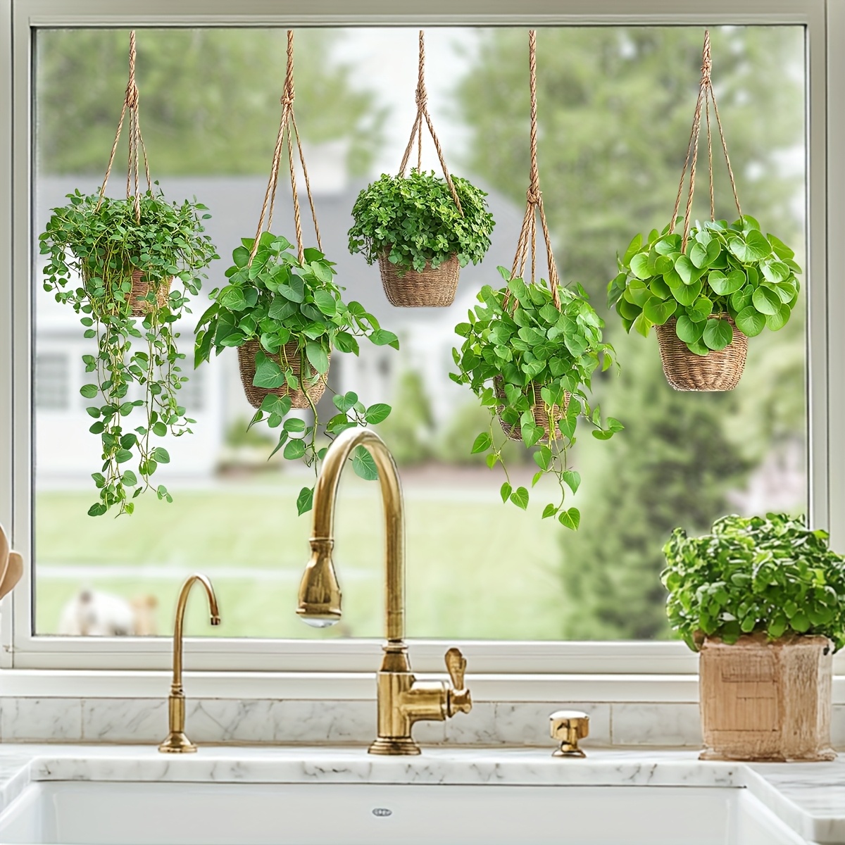 E-shop 2D Flat - 2D Flat - 2D Flat Glas Aufkleber, Böhmischer Stil Grüne Pflanze Hänge Fenster Dekorationen, Doppelseitige Entfernbare Ornamente,