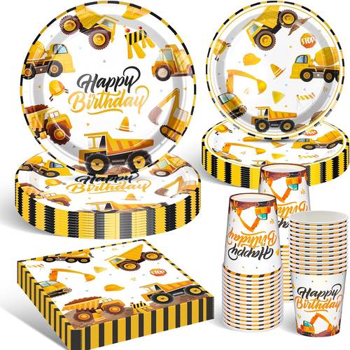 80pcs construction vehicle birthday party tableware set including paper plates napkins and cups party supplies festive decorations party packs