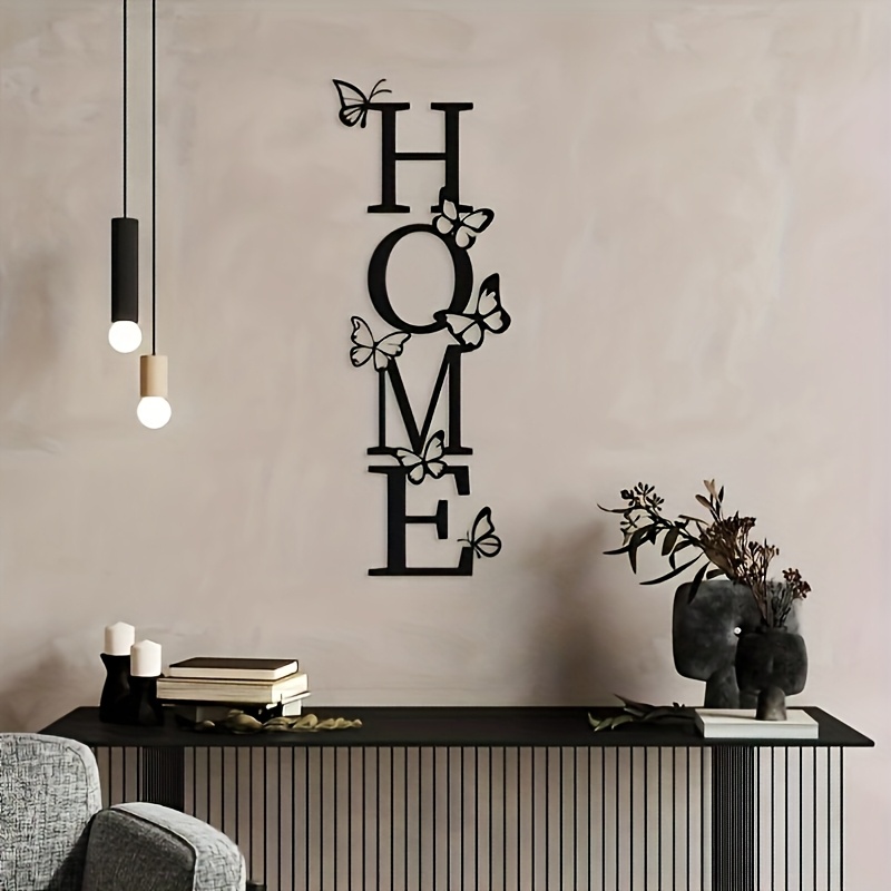 E-shop 1 Moderne Metall-Wanddekoration – Kühnes Buchstaben- Schmetterlingsdesign, Großformat 13,7x4,9 Zoll, Innen-/Außentürschild, geeignet für