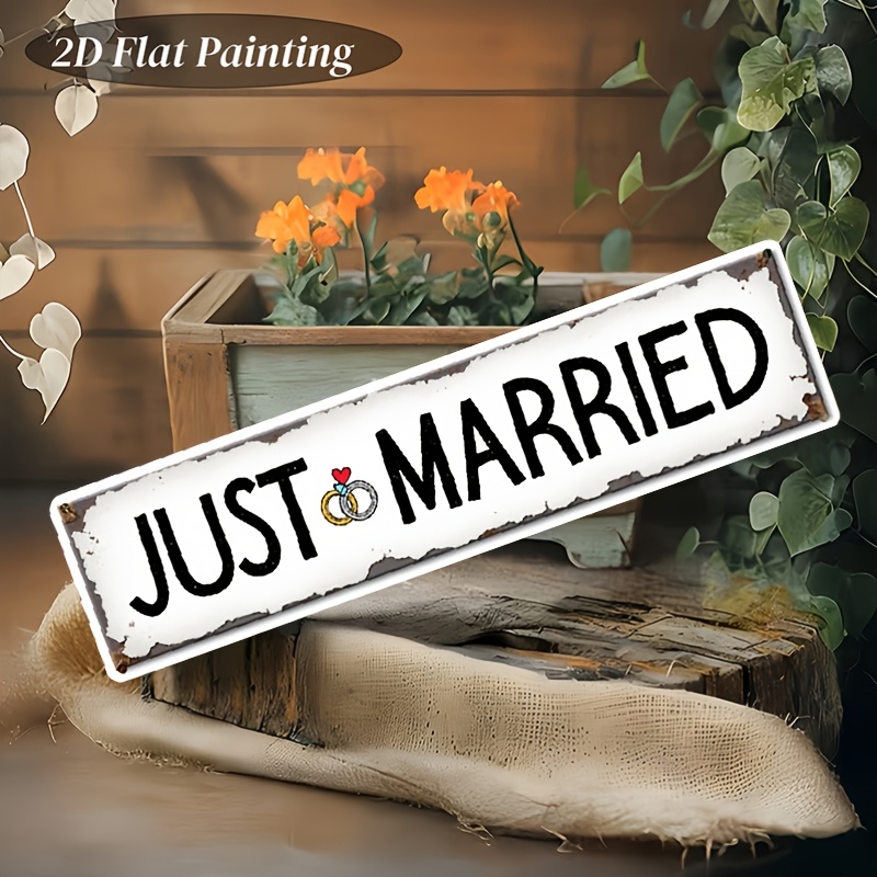 TEMU Plaque décorative vintage JUST MARRIED, 2D plat, pièce unique - Décor rustique de 4 16 pouces, convient , la ferme, , et plus. Durable, facile à