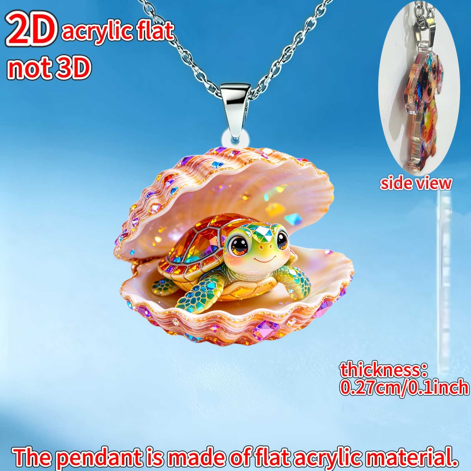 Turtle in a Seashell Acrylic Pendant Necklace, Women's Gift