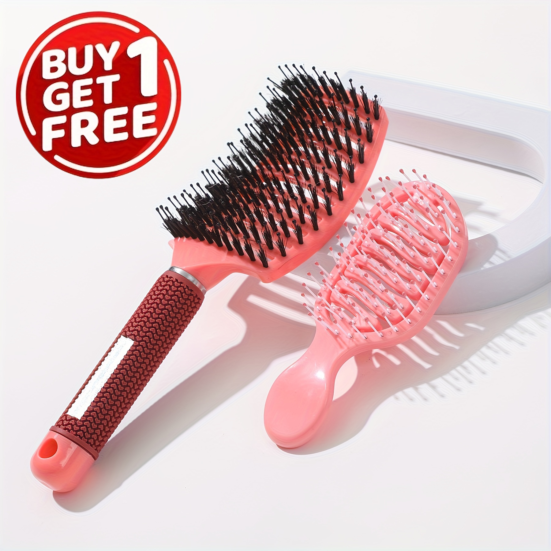 

2-piece Detangling Brush Set: Soft Bristle Brush, Mini Travel Brush, Suitable For Curly, Wet, Long, Short Hair -