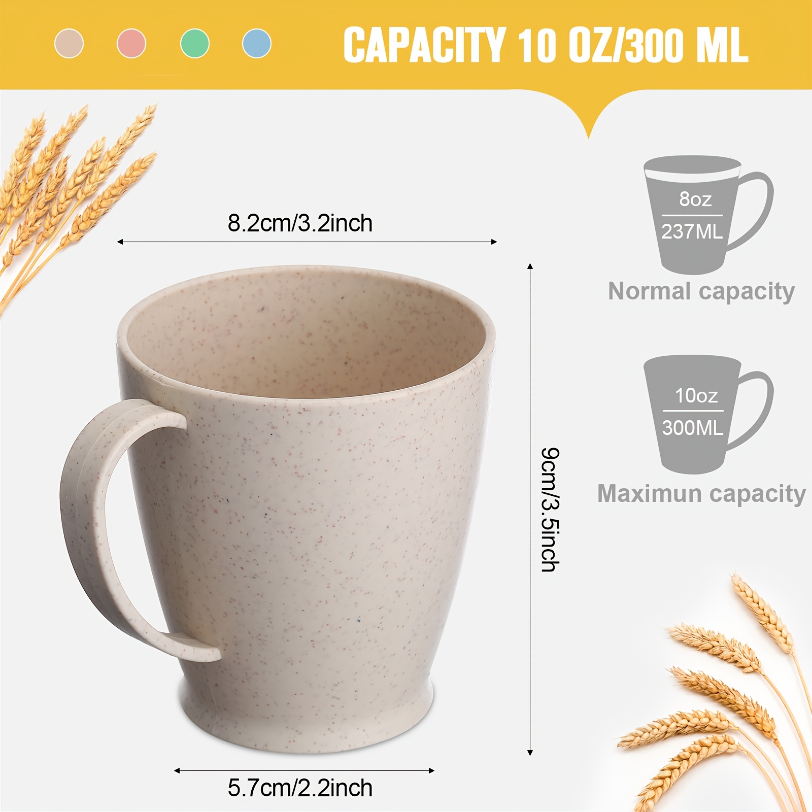 16pcs wheat straw plastic coffee cups mugs 10 oz reusable - Temu