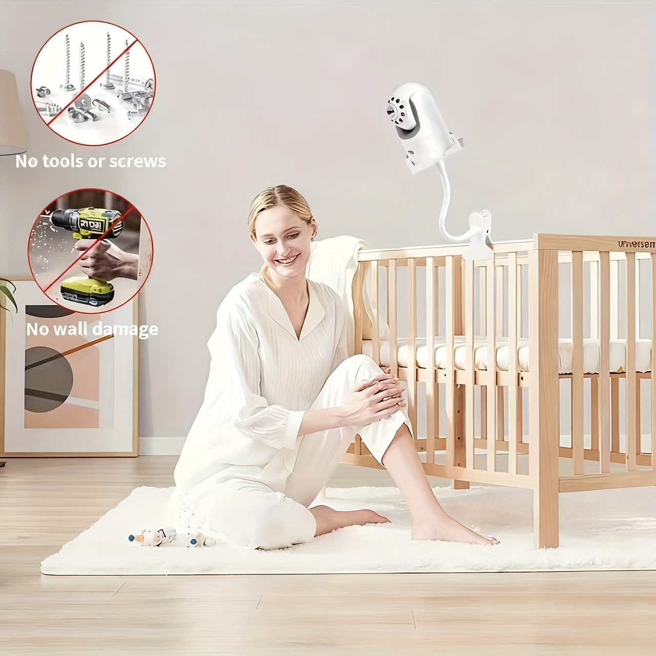 TEMU Adjustable Camera Mount With A Flexible Gooseneck Arm, No-drill Installation, Compatible With Security Cameras, Baby Monitors, And Smartphones.