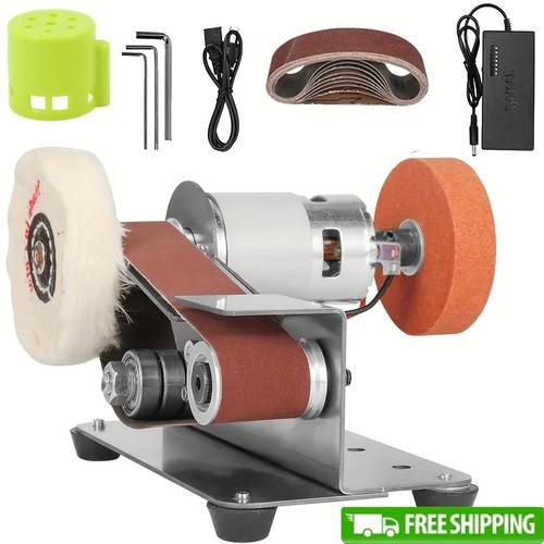 electric mini belt sander with 7 adjustable 110v compact grinder sharpener polisher for diy crafts knife making wood metal working 10 belts accessories mini grinder