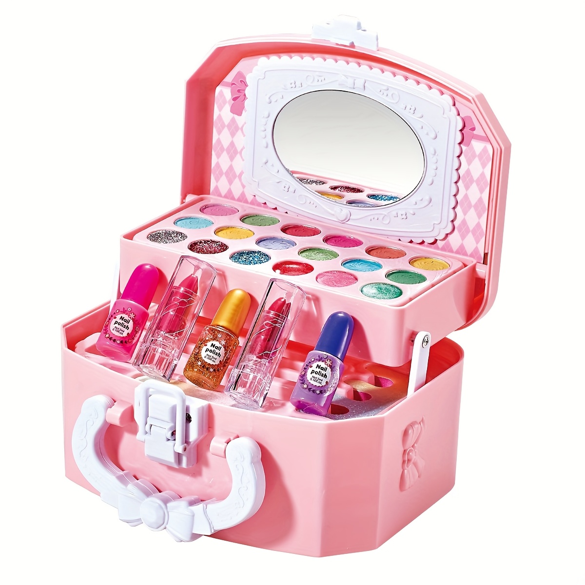 deluxe koffer mit make-up sets für mädchen - echtes make-up spielzeug mit spiegel, pinsel, lippenstift, lidschatten und zusatzteilen - ideales geburtstags, muttertags, tag- und weihnachtsgeschenk für kleine prinzessinnen, ungiftige  