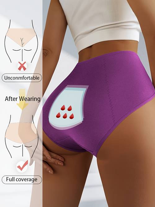 1pc 3-Color Optional Women'S Period Panties, Wider And Larger Leak-Proof Cloth High-Waist Full Coverage Butt Shape ' Menstrual Triangle Panties, Suitable for Period Nights And Daily Wear
