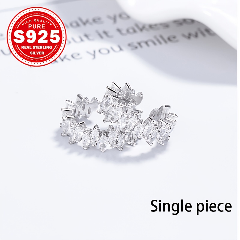 Single Piece, 1 Geometric Rhombus Ear Clip, S925 Silver And Synthetic Zirconia, Modern Artisan Jewelry For , Designer Gift